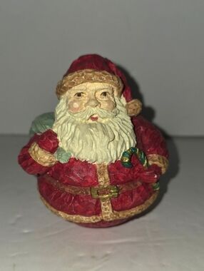 Vintage Old World Style Roly Poly Santa Claus Figurine Small Round Bottom Carved